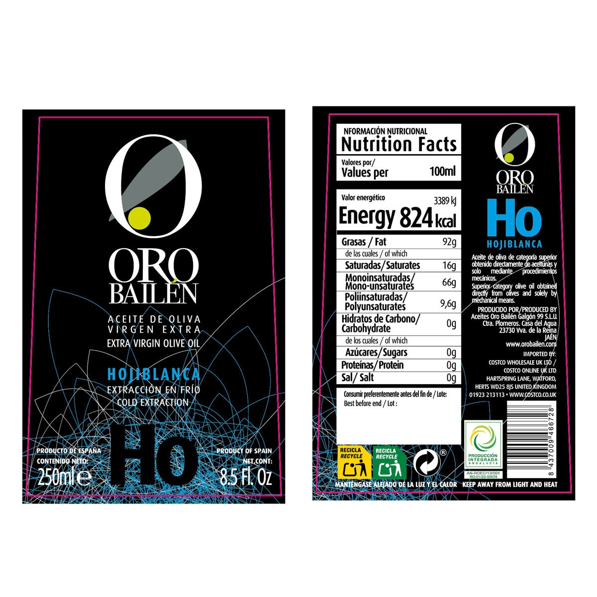 Oro Bailen Extra Virgin Olive Oil Variety Pack, 4 x 250ml