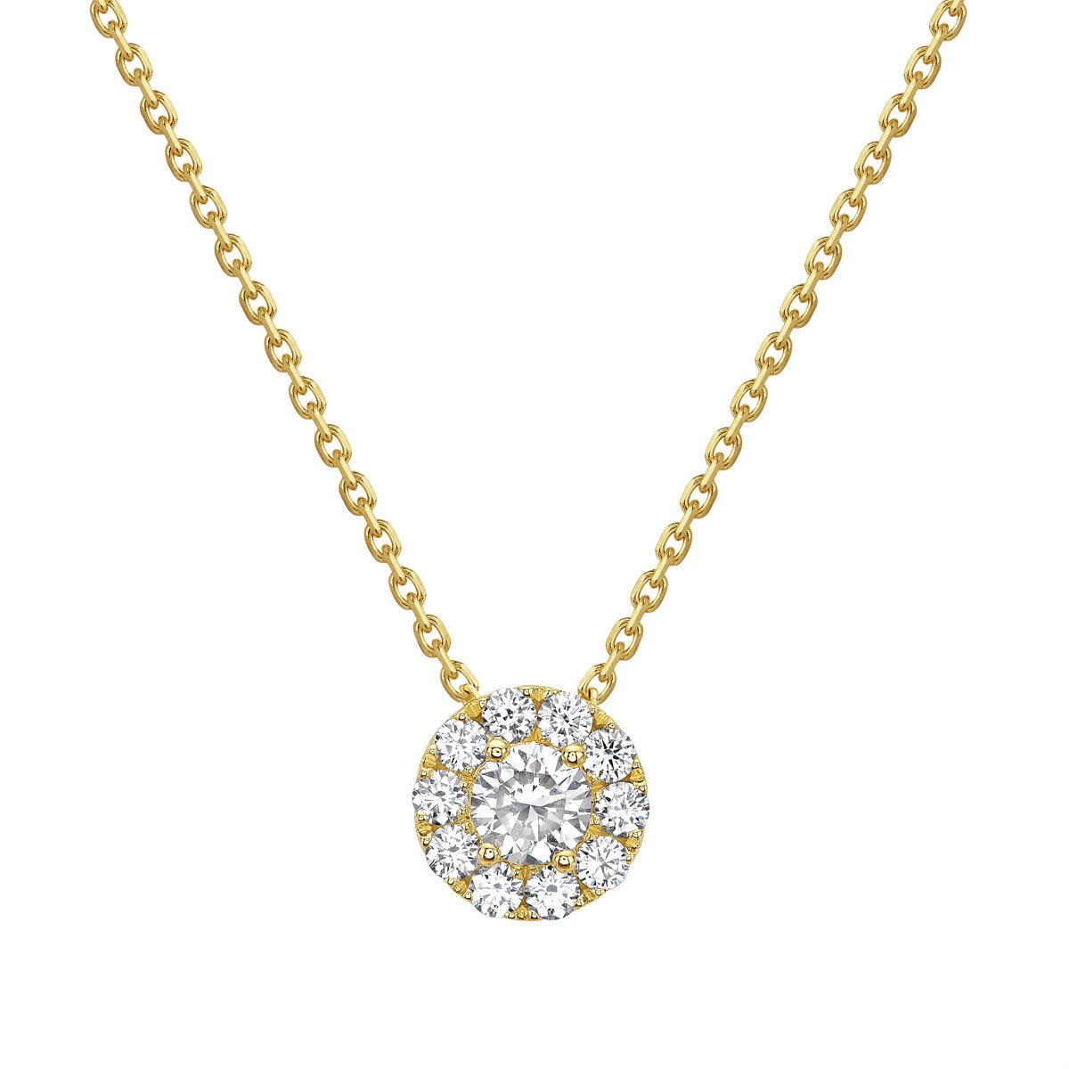 1.35ctw Round Brilliant Cut Diamond Halo Pendant, 14ct Yellow Gold