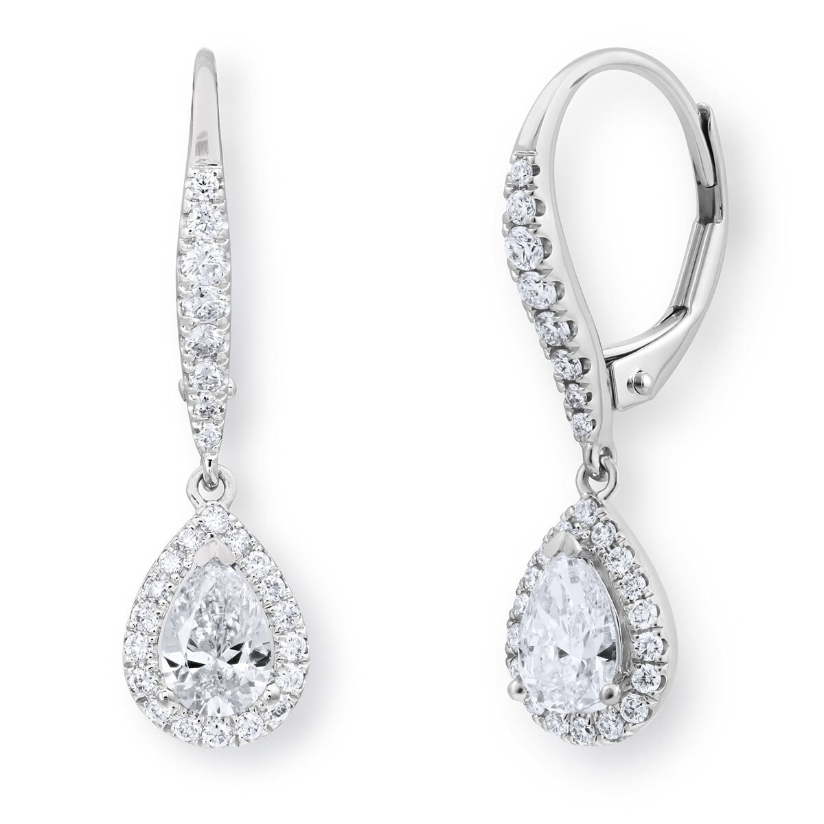 1.14ctw Pear Cut Diamond Halo Earrings, 18ct White Gold