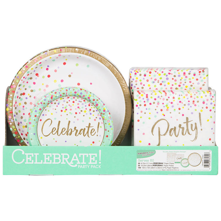 Confetti Celebration Party Pack - 50 Large Plates, 50 Small Plates and ...