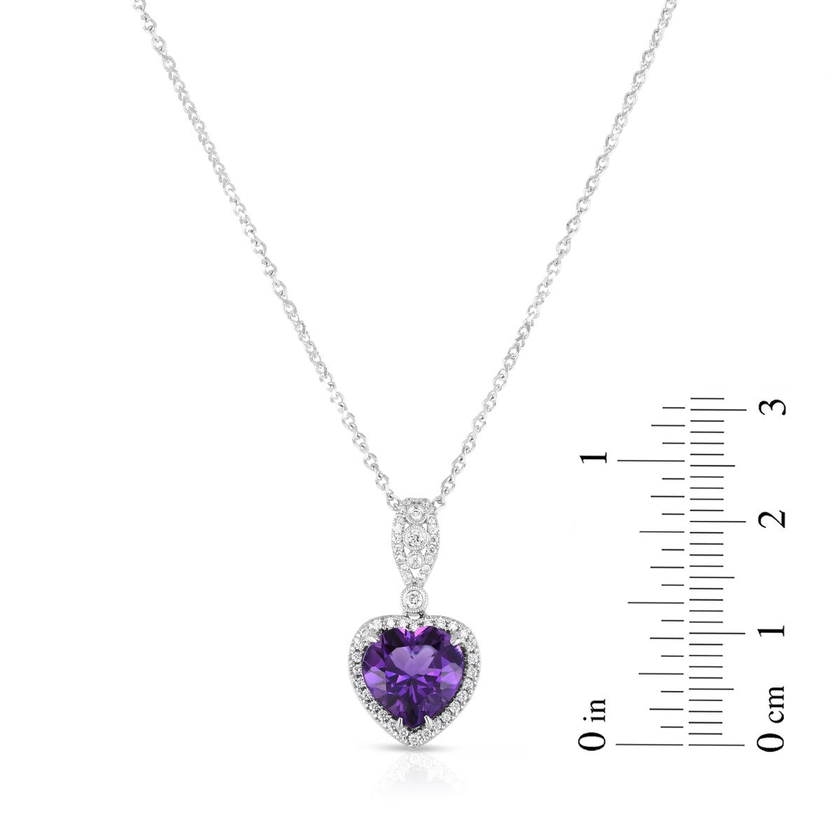 Amethyst & 0.19ctw Diamond Heart Pendant, 14ct White Gold