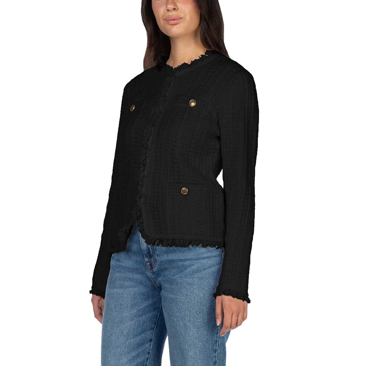 Wellworn Ladies Fringe Cardigan in Black