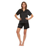 Flora Nikrooz Satin 2 PC Short Notch Pyjama Set in Black