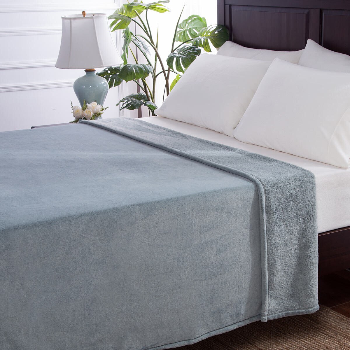 Berkshire Life Luxe Loft Blanket, in Smokey Aqua, 249 x 234 cm | Costco UK