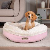 Lifestyle image of pink bed with dog resting