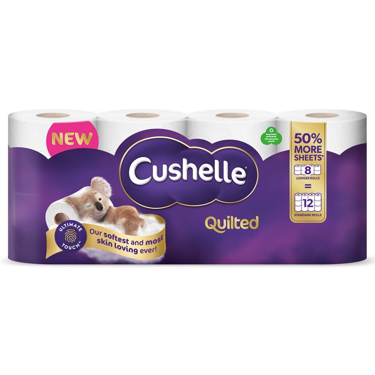 Cushelle Quilted 3-Ply Longer Rolls Toilet Tissue, 4 x 8 Pack (236 Sheets) Cushelle Quilted 3-Ply Longer Rolls Toilet Tissue, 4 x 8 Pack (236 Sheets)