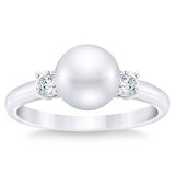 8-8.5mm Freshwater White Pearl & 0.21ctw Diamond Ring, 14ct White Gold