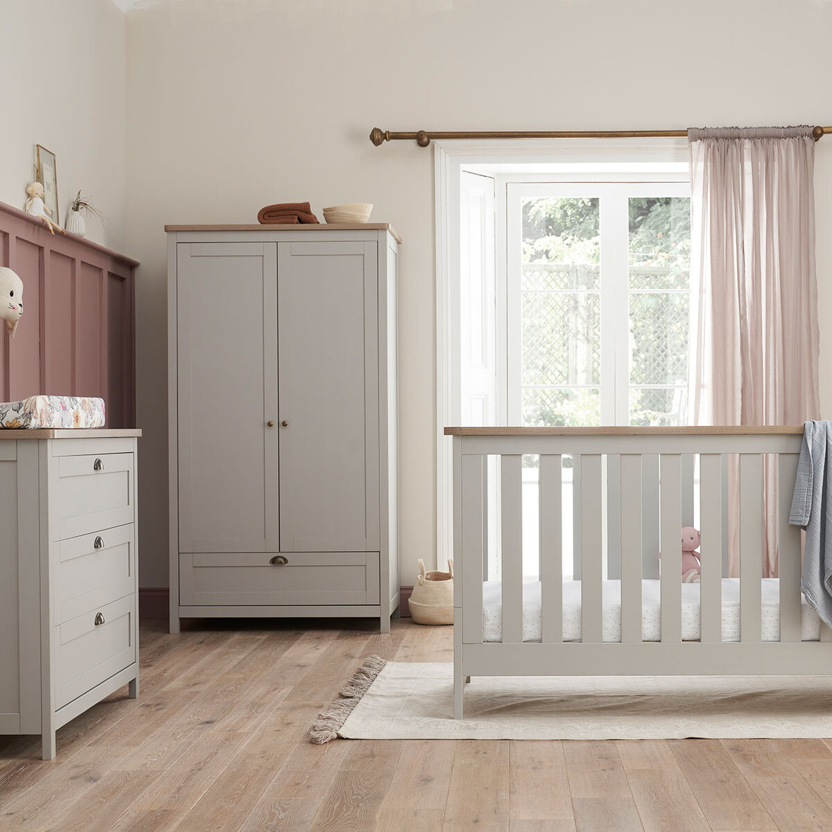 Tutti Bambini Verona Cot Bed with Sprung Mattress, Grey & Oak Finish