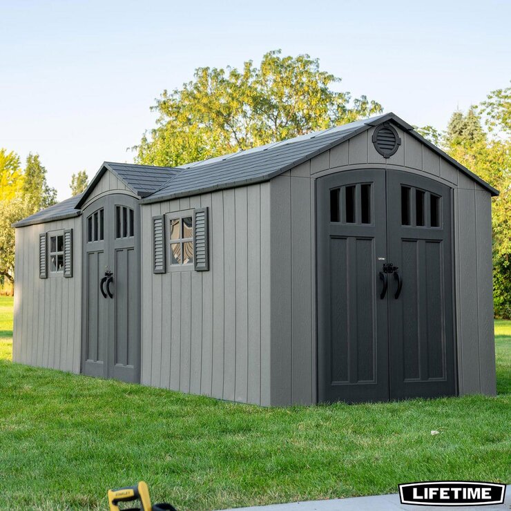 Lifetime 20ft x 8ft (6 x 2.4m) Rough Cut Dual Entry Outdoor Storage Shed - Model 60456 Lifetime 20ft x 8ft (6 x 2.4m) Rough Cut Dual Entry Outdoor Storage Shed - Model 60456