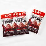 Wild West Beef Jerky with 1 pack shown ripped away from the others down perforation