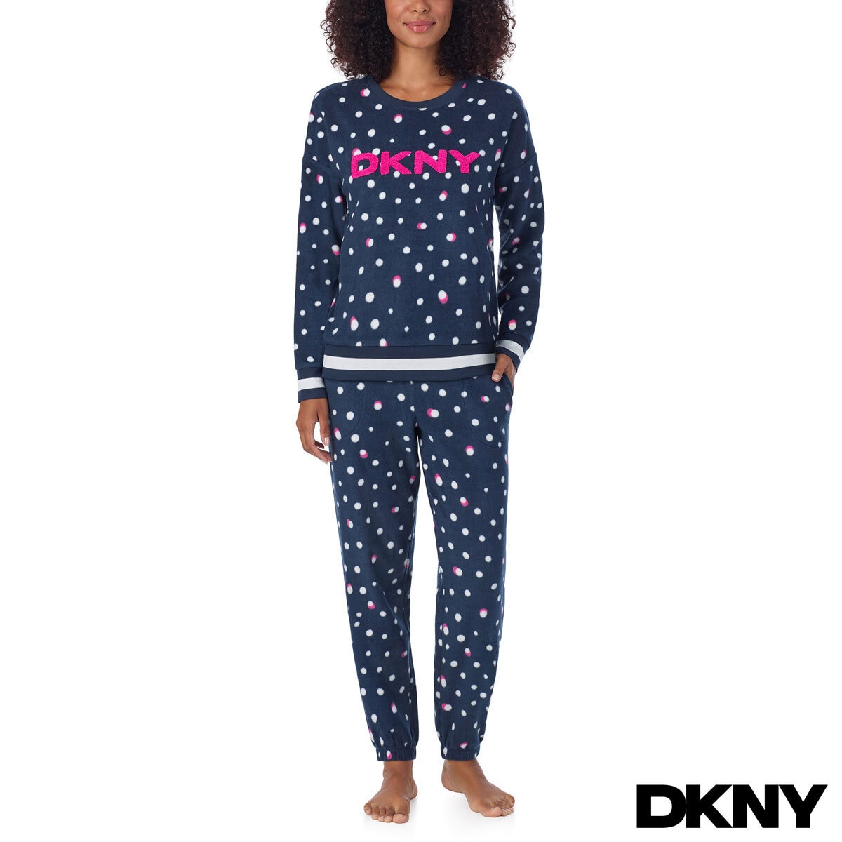 DKNY Ladies Fleece Lounge Set in Navy