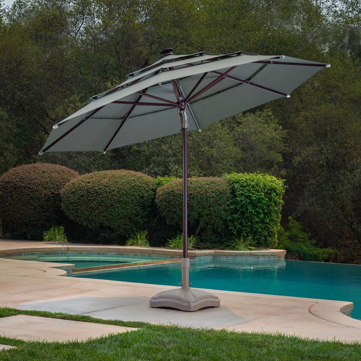 Activa 11ft Aluminium Wood-Look 40 LED Umbrella in Shale | Costco UK