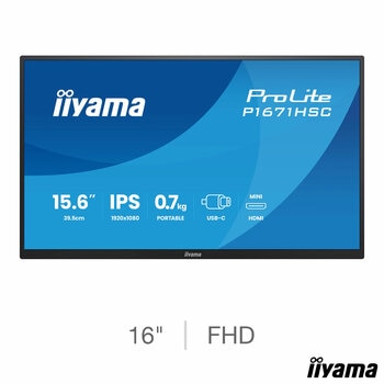 iiyama ProLite 16 Inch 60Hz Full HD IPS Portable Monitor, P1671HSC-B1 iiyama ProLite 16 Inch 60Hz Full HD IPS Portable Monitor, P1671HSC-B1