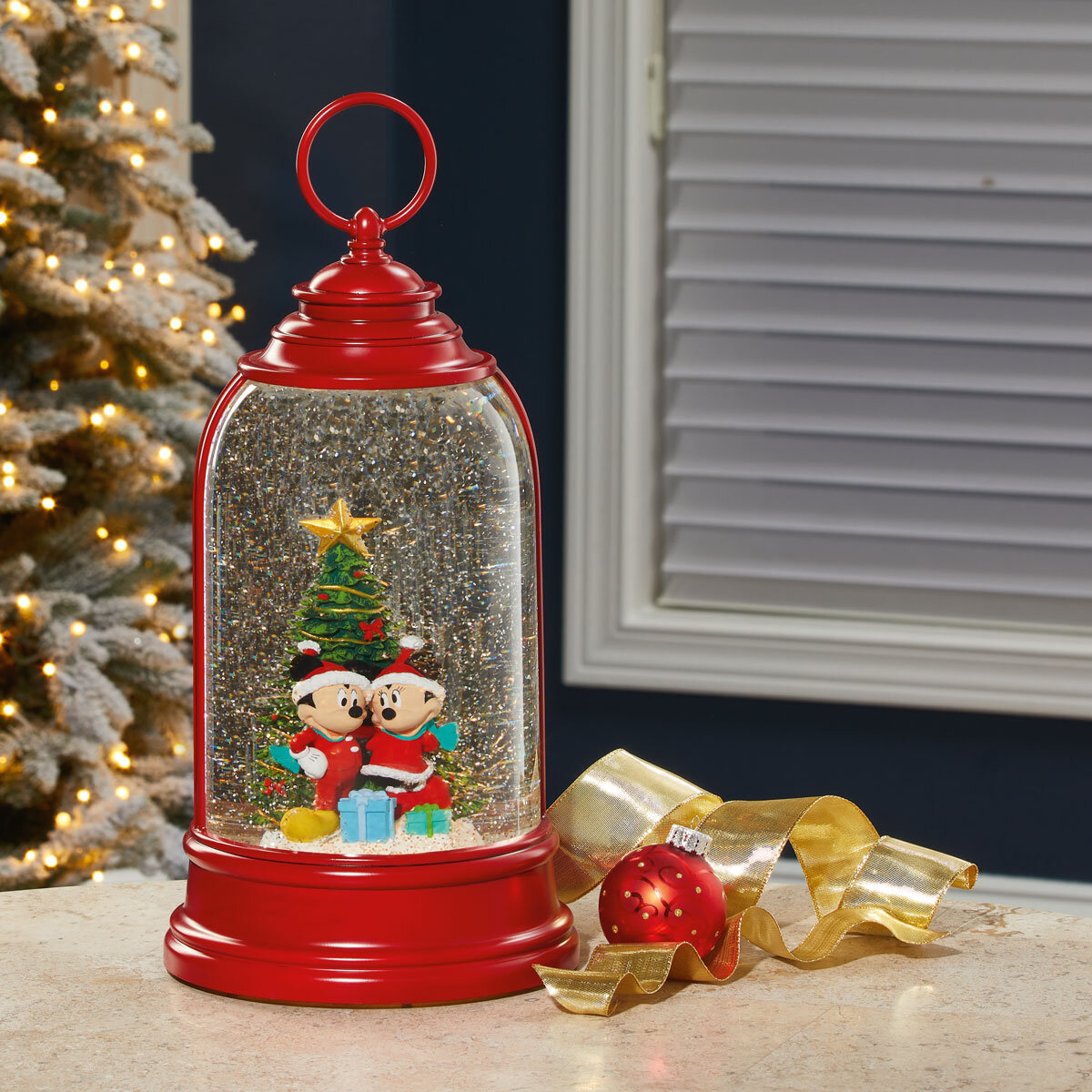 Disney Spinning Lantern with mickey and minnie under a christmas tree