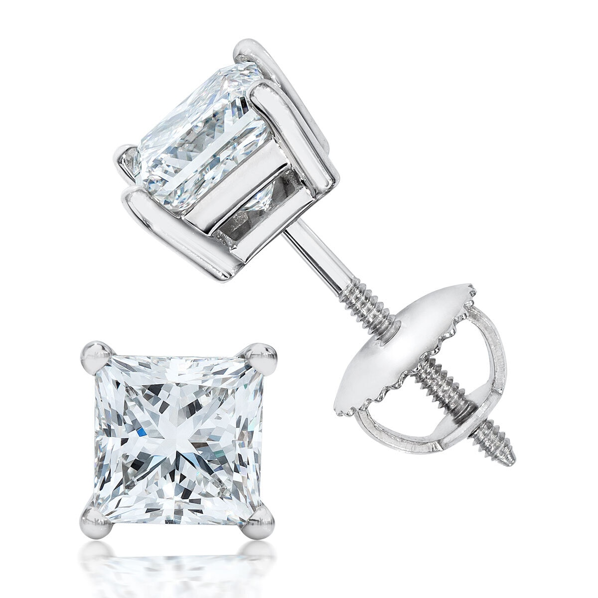 0.50ctw Princess Cut Stud Earrings, 18ct White Gold