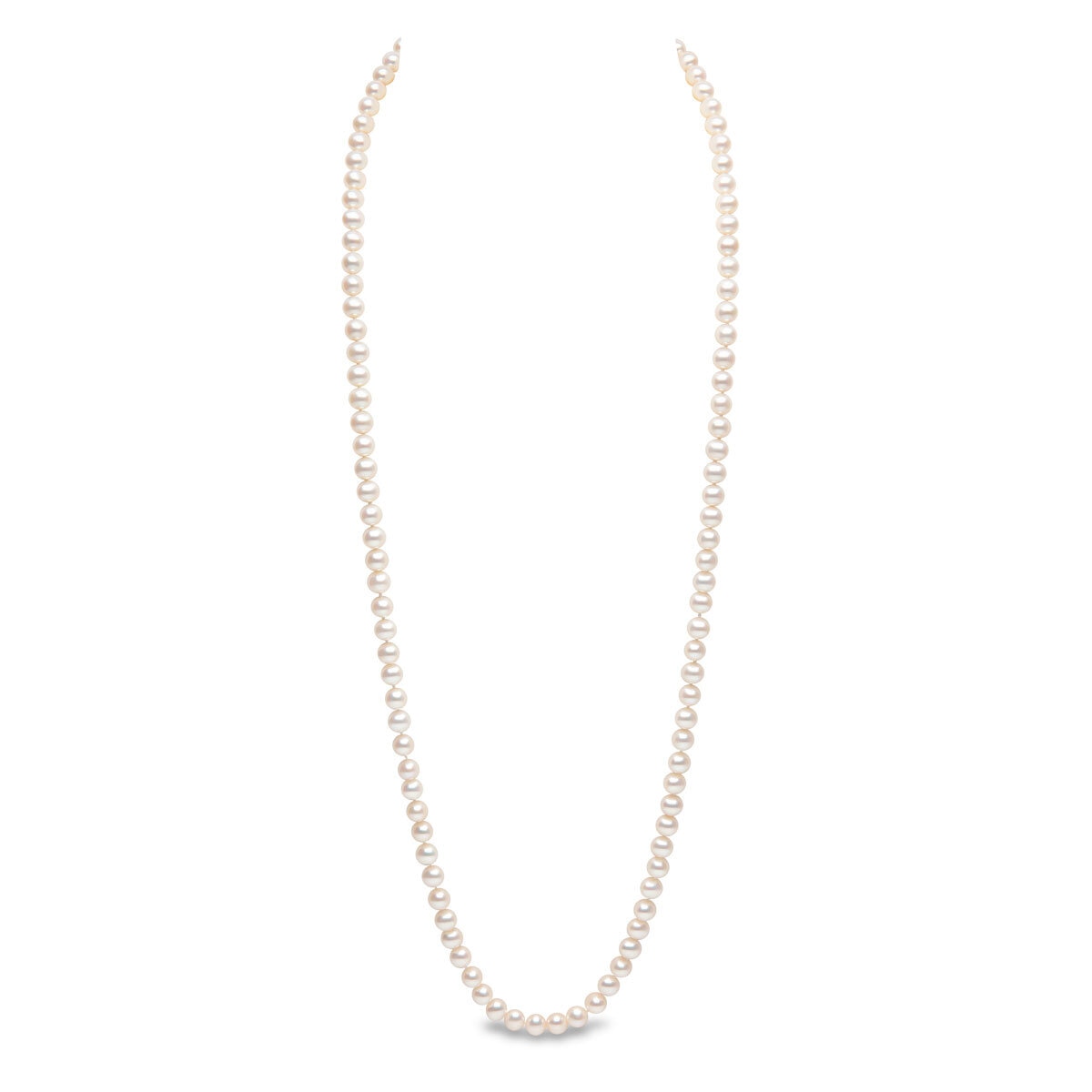 7-7.5mm Cultured Freshwater White Pearl Necklace, 18ct Yellow Gold