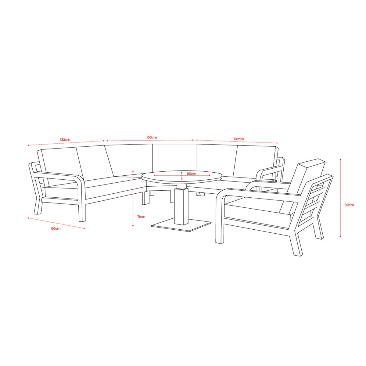 LIFE Outdoor Living Timber 5 Piece Corner Patio Set with Height Adjustable Table