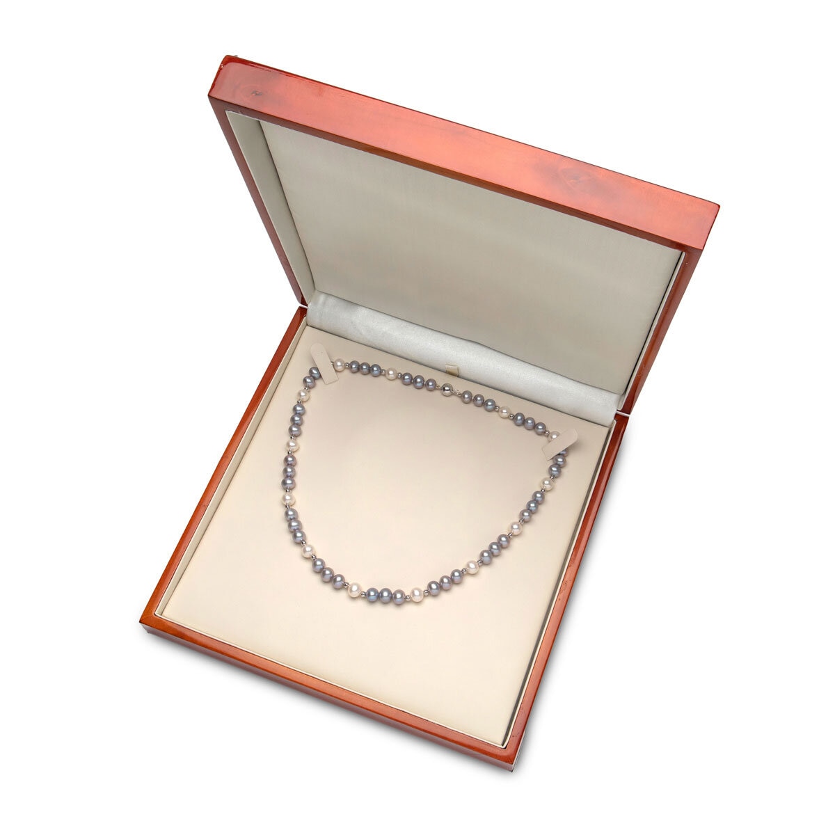 6-7mm Cultured Freshwater White & Grey Pearl Necklace, 18ct White Gold