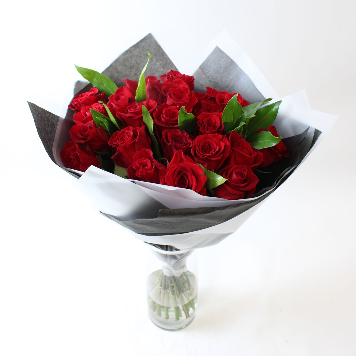 Valentine's 28 Stem Two Dozen Colombian Freedom Red Roses & Cocculus Bouquet with Greetings Card