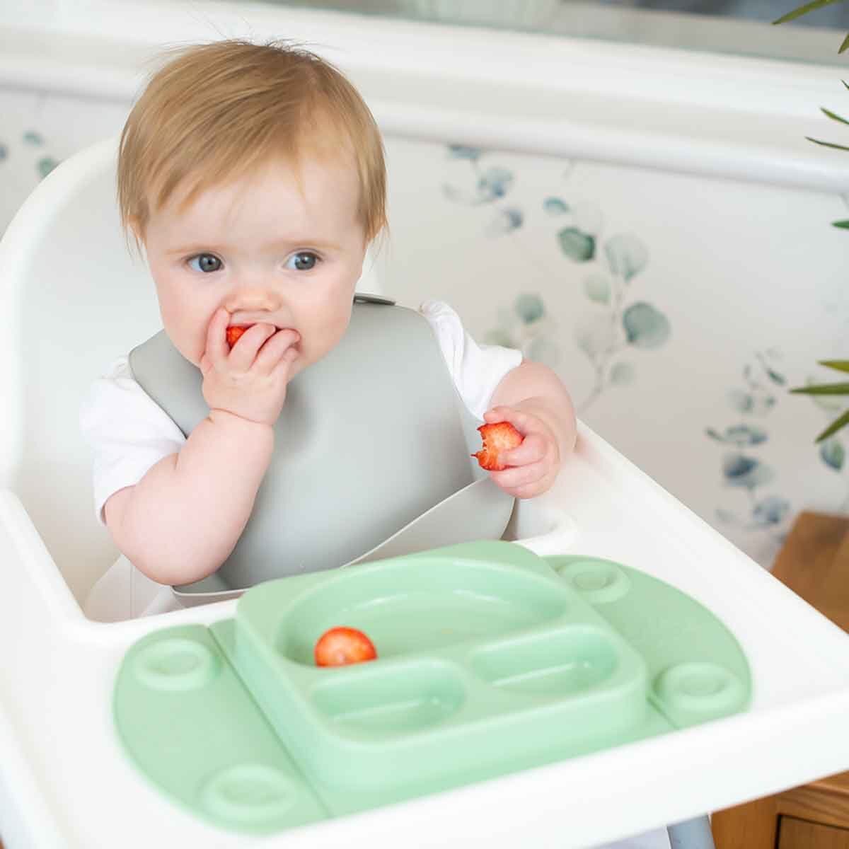 EasyTots EasyMat Mini Divided Suction Weaning Plate in Sage