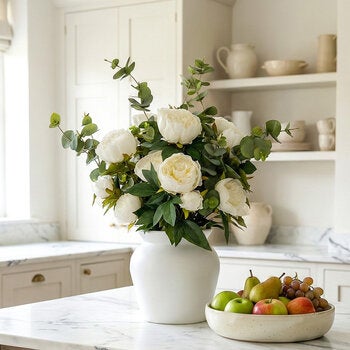 Artificial Peony & Eucalyptus Bouquet in Vase in 2 Colours Artificial Peony & Eucalyptus Bouquet in Vase in 2 Colours
