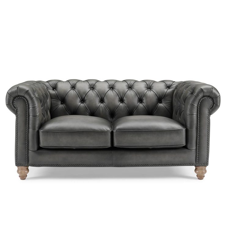 Allington 2 Seater Grey Leather Chesterfield Sofa | Costco UK