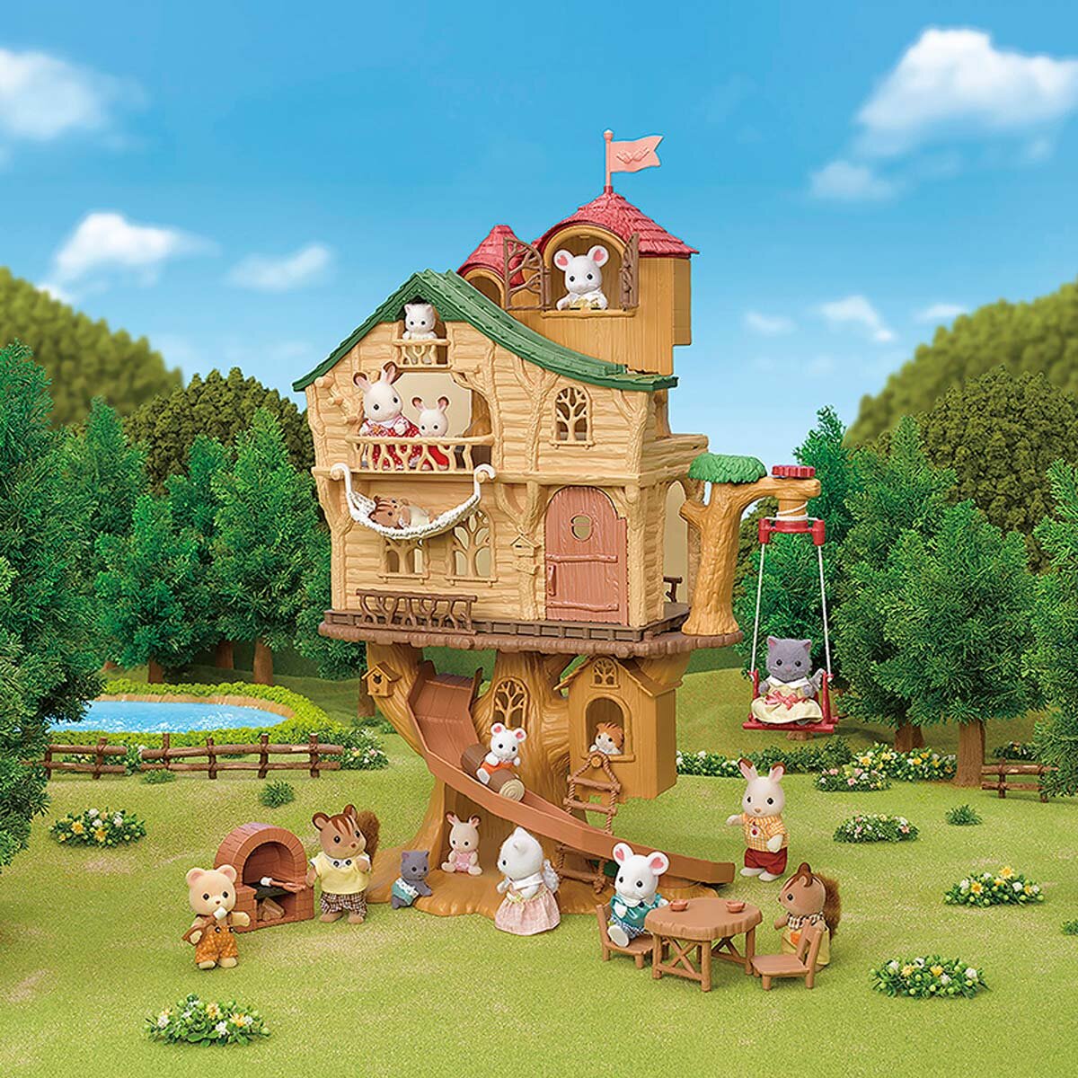 Sylvanian families treehouse and log cabin store gift set