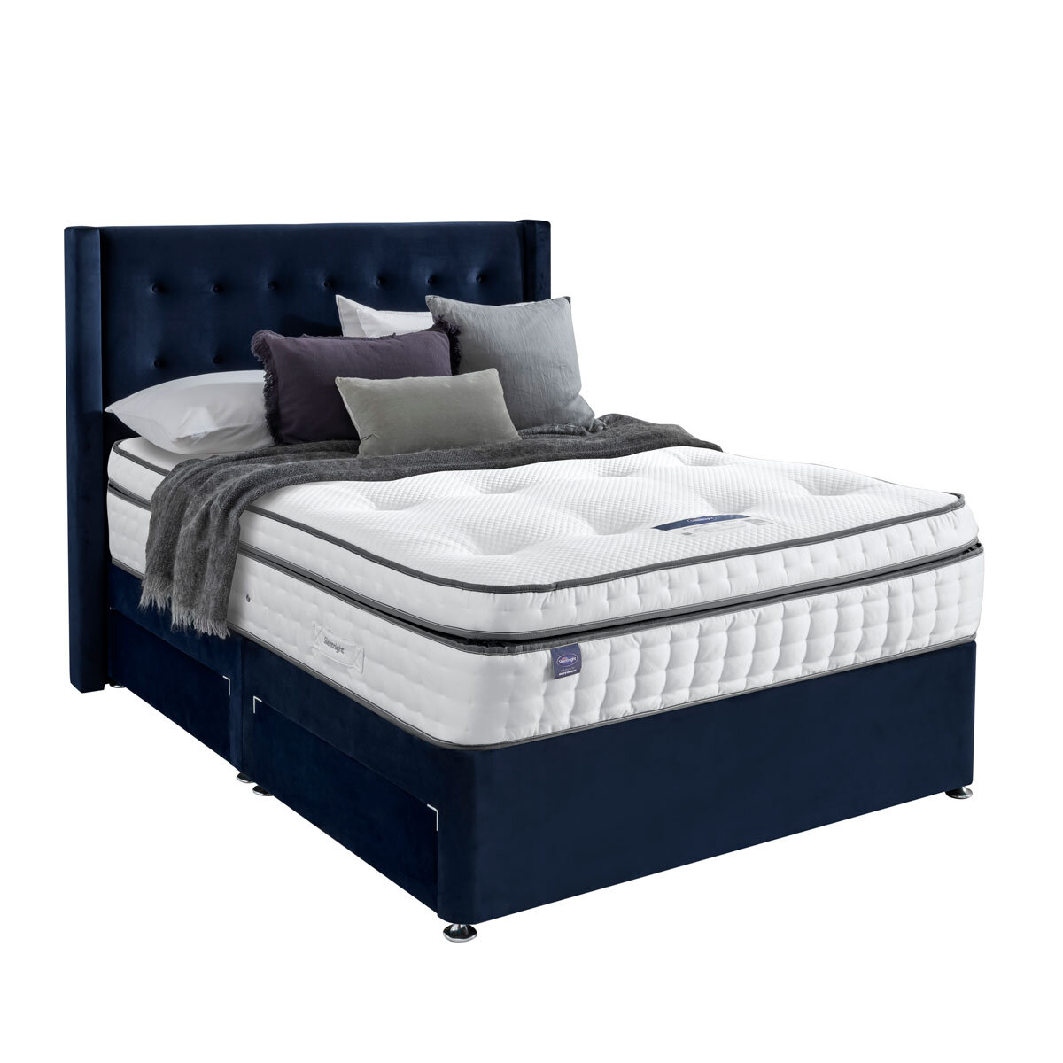 Silentnight 4 drawer velvet divan in maritime