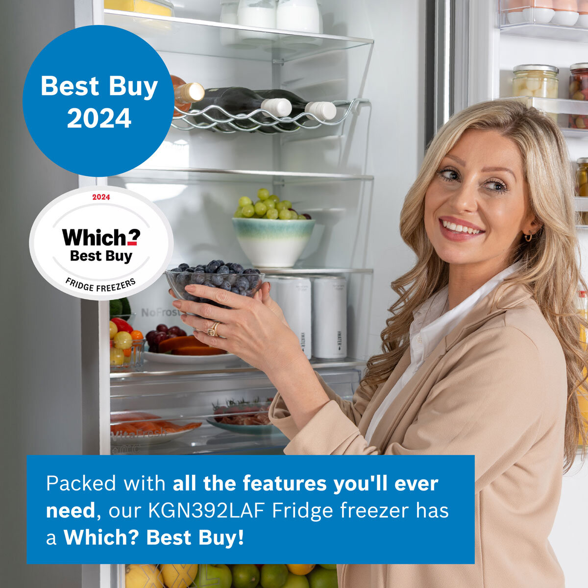 Bosch Series 4 KGN392LAF Fridge Freezer, A Rated in Silver