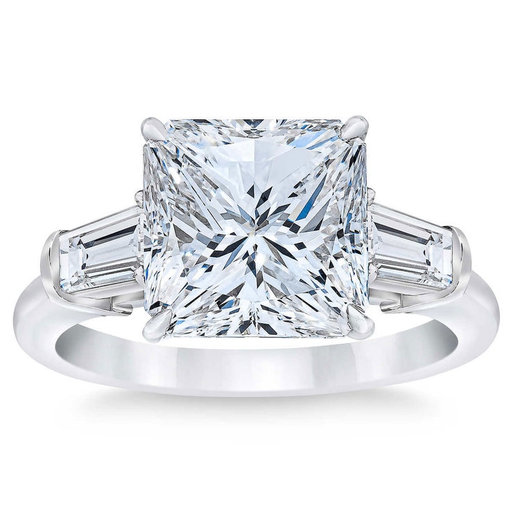 5.94ctw Radiant Cut Diamond Baguette Ring, Platinum 