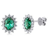 Oval Cut Lab Emerald & 0.53ctw Diamond Earrings, 18ct White Gold