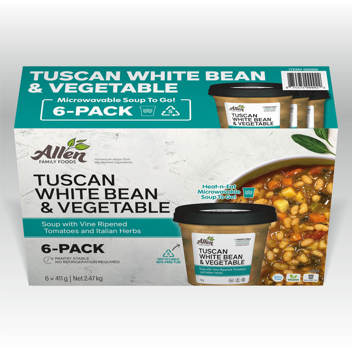 Allen Family Foods Tuscan White Bean & Vegetable Soup, 6 x 400g