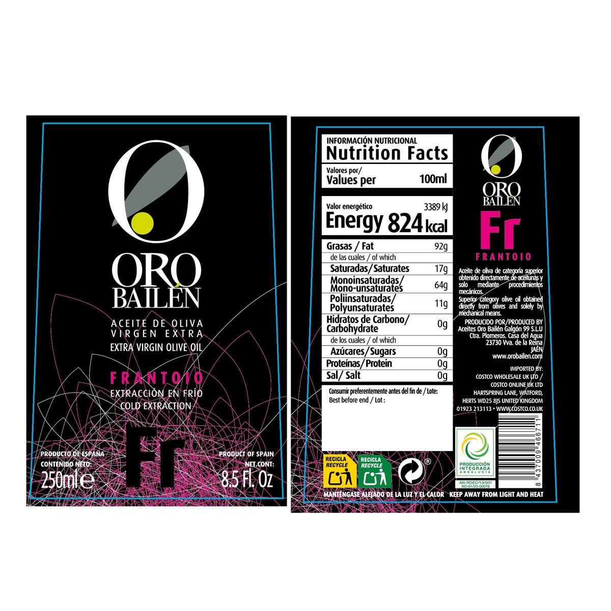 Oro Bailen Extra Virgin Olive Oil Variety Pack, 4 x 250ml