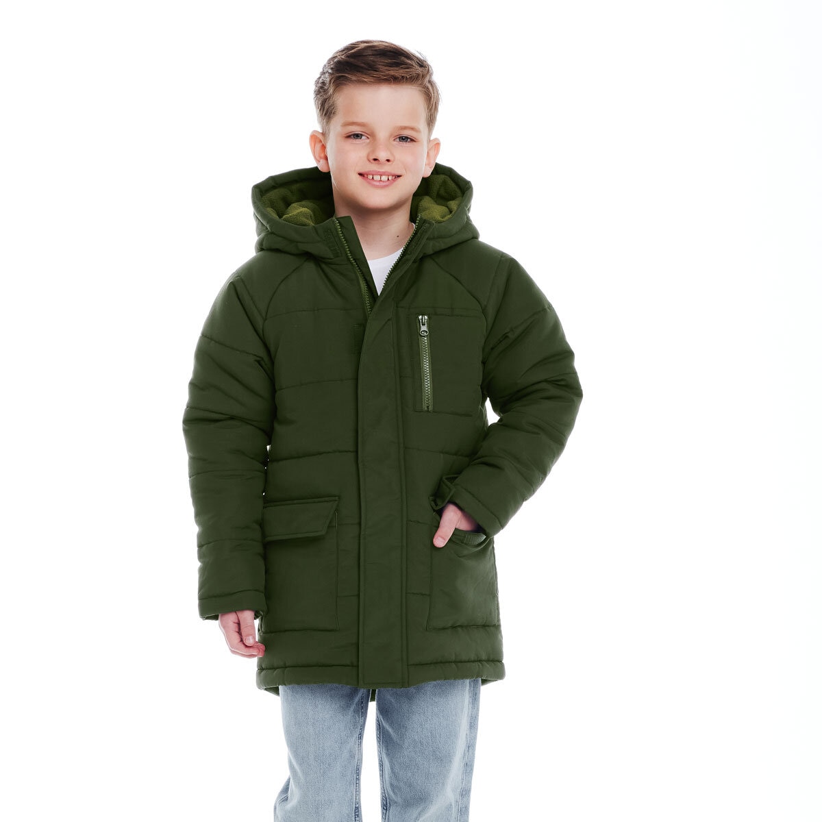 Andy & Evan Boys & Girls Back to School Quilted Parka in Green