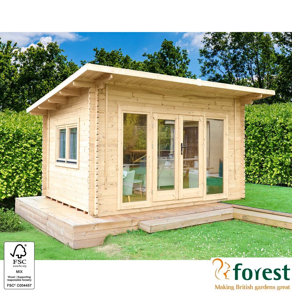 Delivered Forest Garden Melbury 45mm Log Cabin 13ft 1" x 9ft 8" (4 x 3 m)