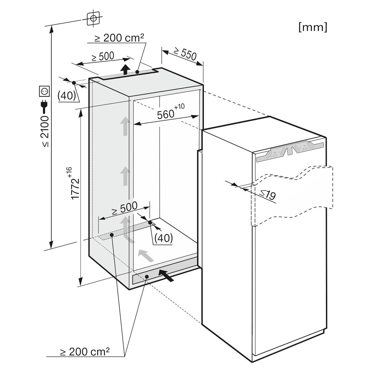 integrated fridge sizes