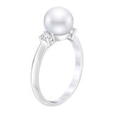 8-8.5mm Freshwater White Pearl & 0.21ctw Diamond Ring, 14ct White Gold