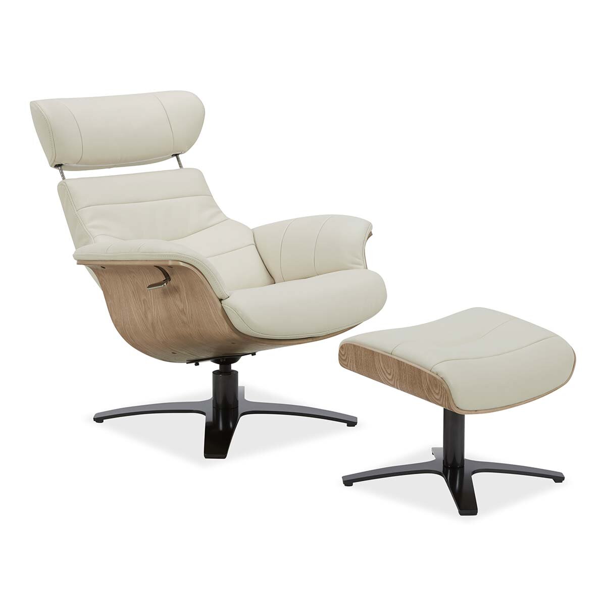 Gilman Creek Karma Cream Top Grain Leather Swivel Chair with Ottoman