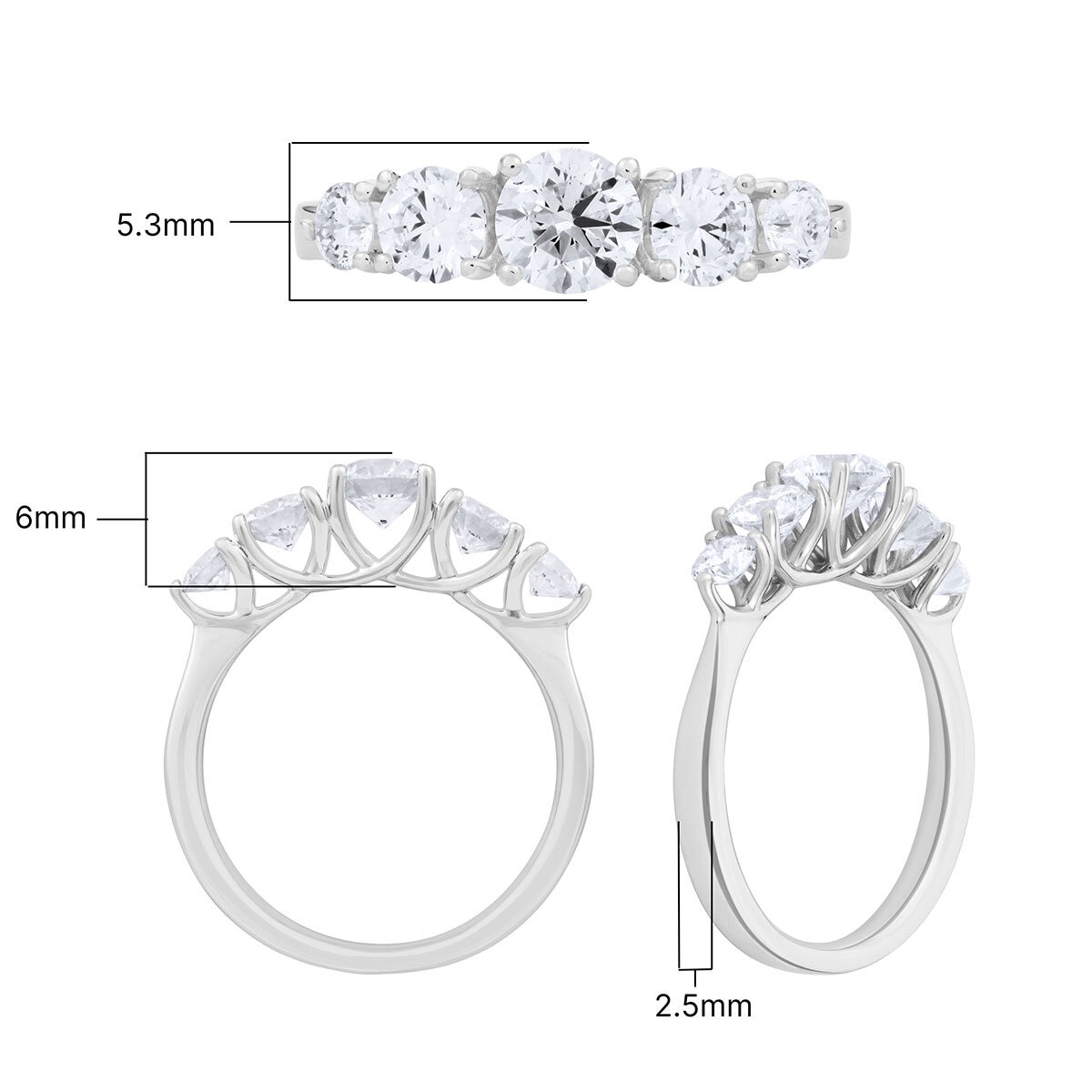 1.57ctw Round Brilliant Cut Diamond 5 Stone Ring, 18ct White Gold