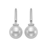 9-10mm Cultured Freshwater White Pearl & 0.06ctw Diamond Earrings, 14ct White Gold