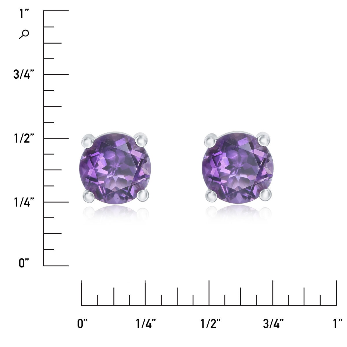 Round Cut Amethyst Stud Earrings, 14ct White Gold