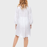 Elle Embroidery Anglaise Cotton 3/4 Sleeve Beach Dress in White