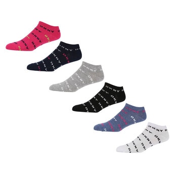 DKNY Women's Trainer Liner Socks, 6 Pack in Navy/ Denim Combo