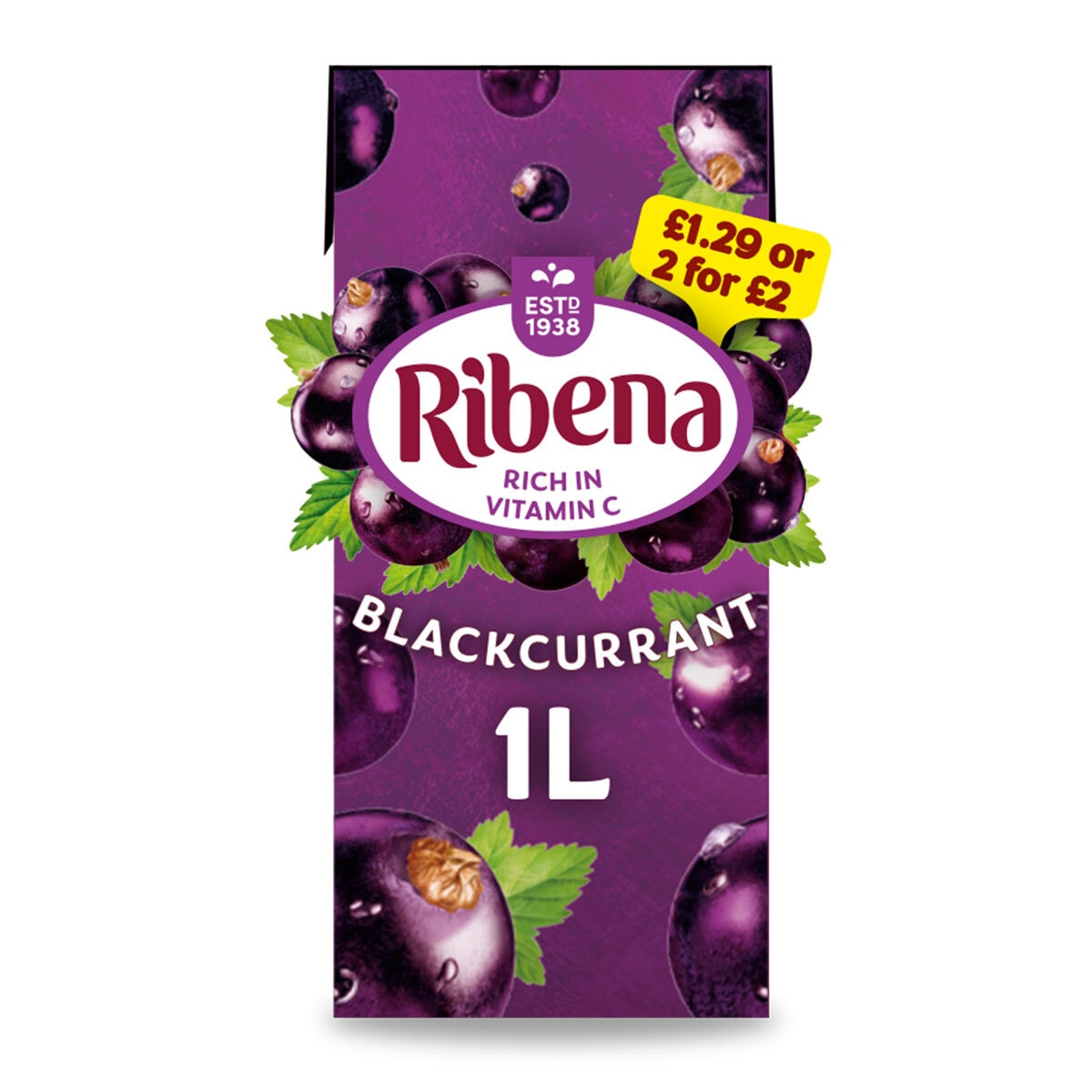 Ribena Blackcurrant Carton PMP £1.29, 1L