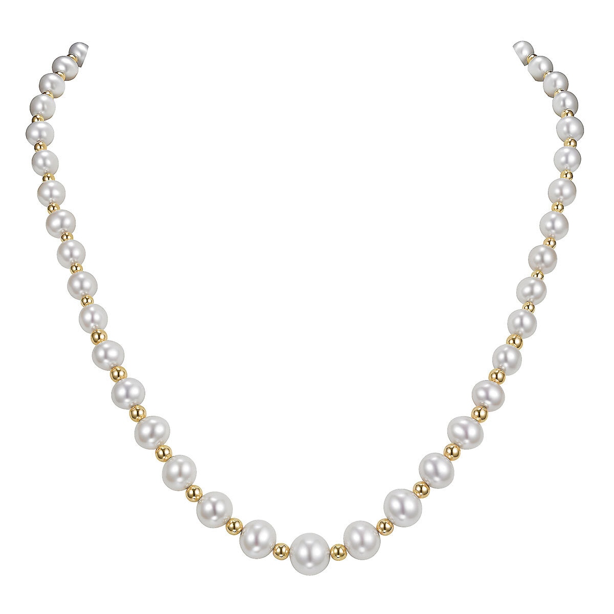 5-9m Cultured Freshwater White Pearl & Gold Bead Graduated Necklace, 14ct White Gold