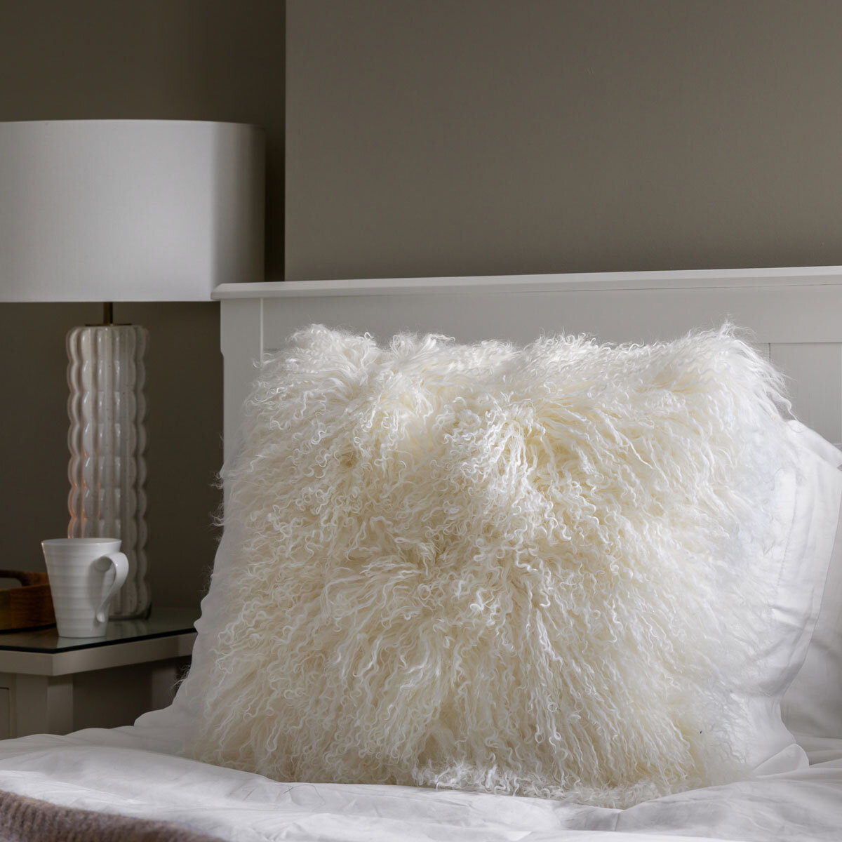 Naturally Sheepskins Mongolian Cushion, 50 x 50 cm in Ivory