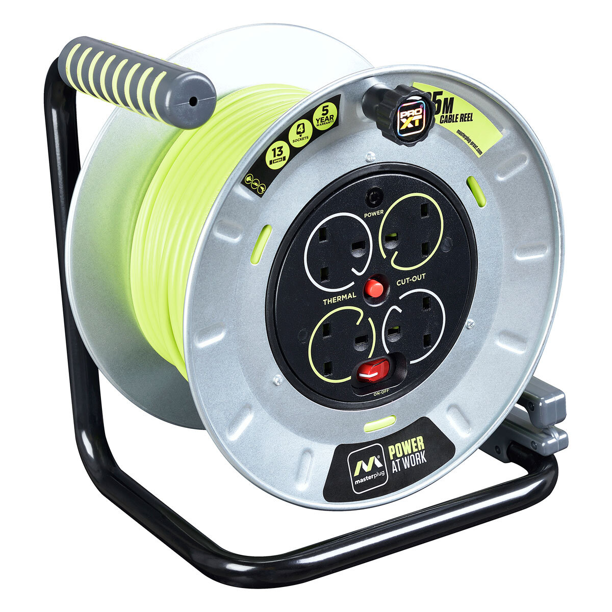 Masterplug Pro XT 25m 4 Socket Medium Open Heavy-Duty Metal Cable Reel 13A at costco.co.uk