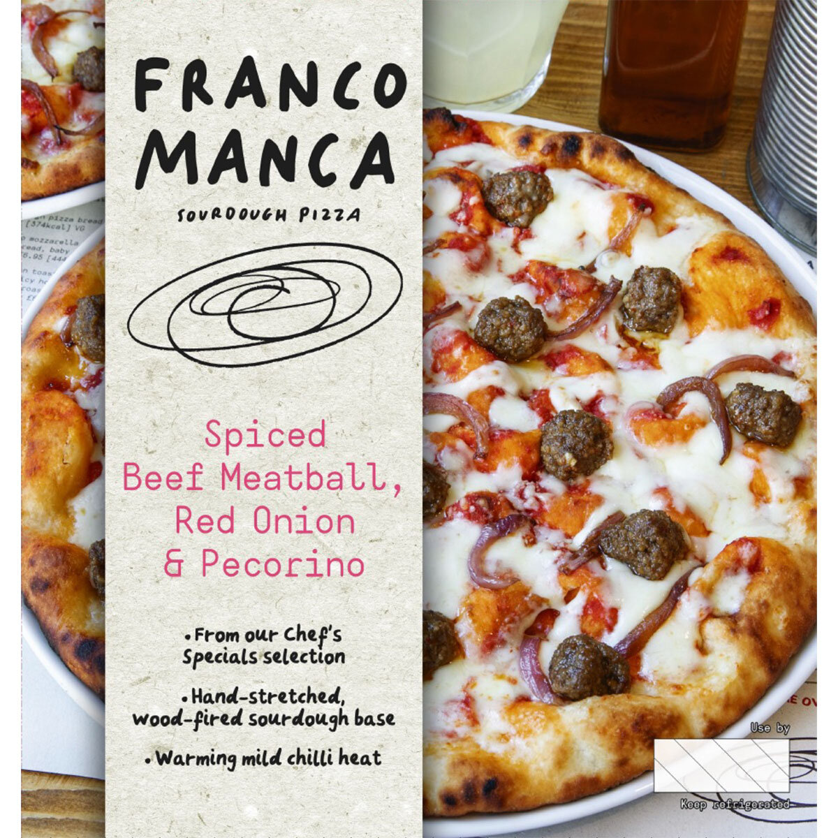 Franco Manca Sourdough Pizza Spiced Beef Meatball, Red Onion & Pecorino