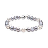 6-7mm Cultured Freshwater White & Grey Pearl Bracelet, 18ct White Gold