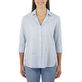 Jachs Ladies Eyelet Long Sleeve Shirt in Blue